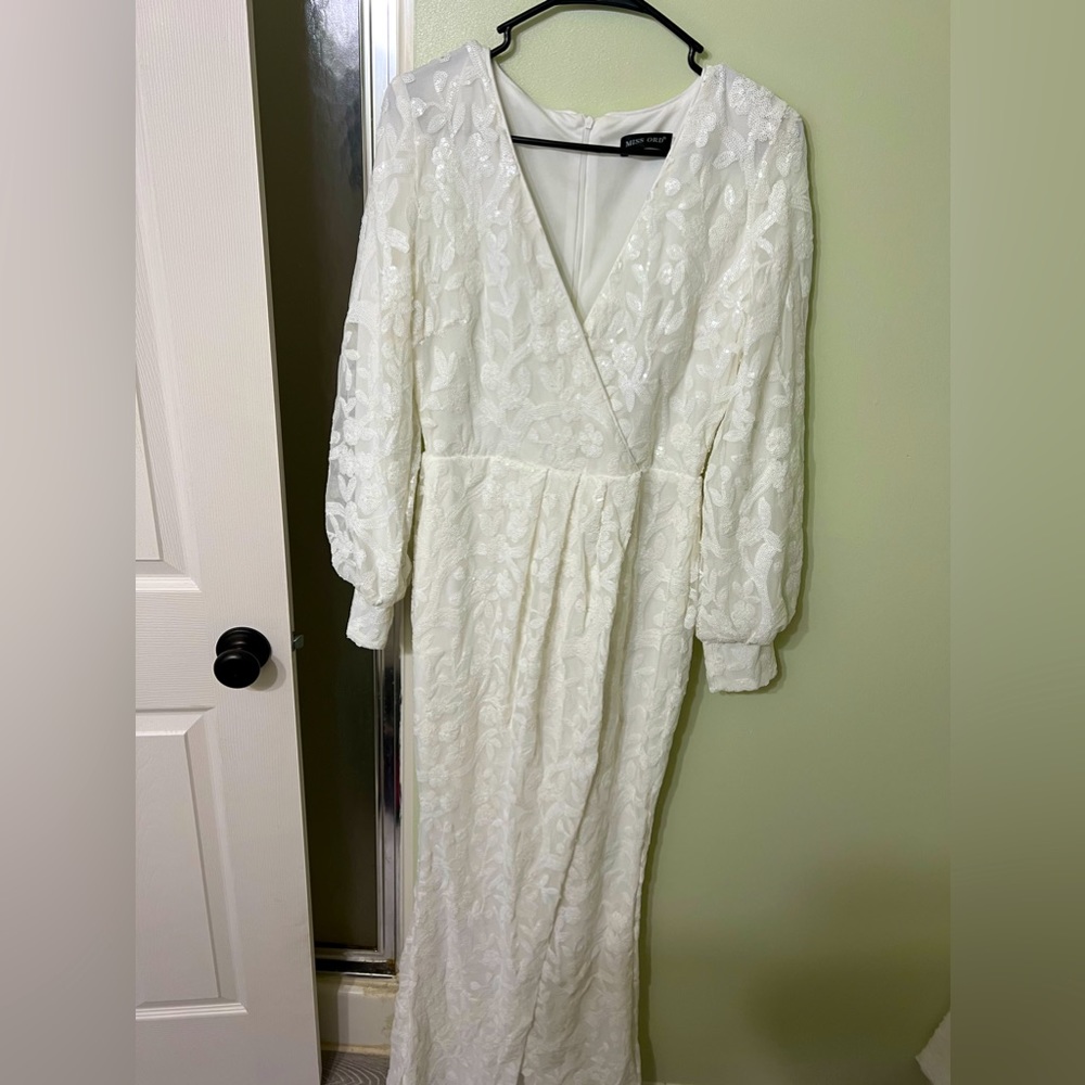 White, sequin, long sleeve dress